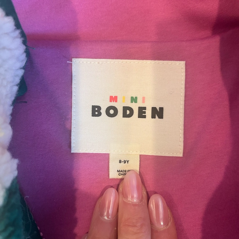 Mini Boden Apple Print Eden Borg zip Through Fleece Jacket - Picture 5 of 9